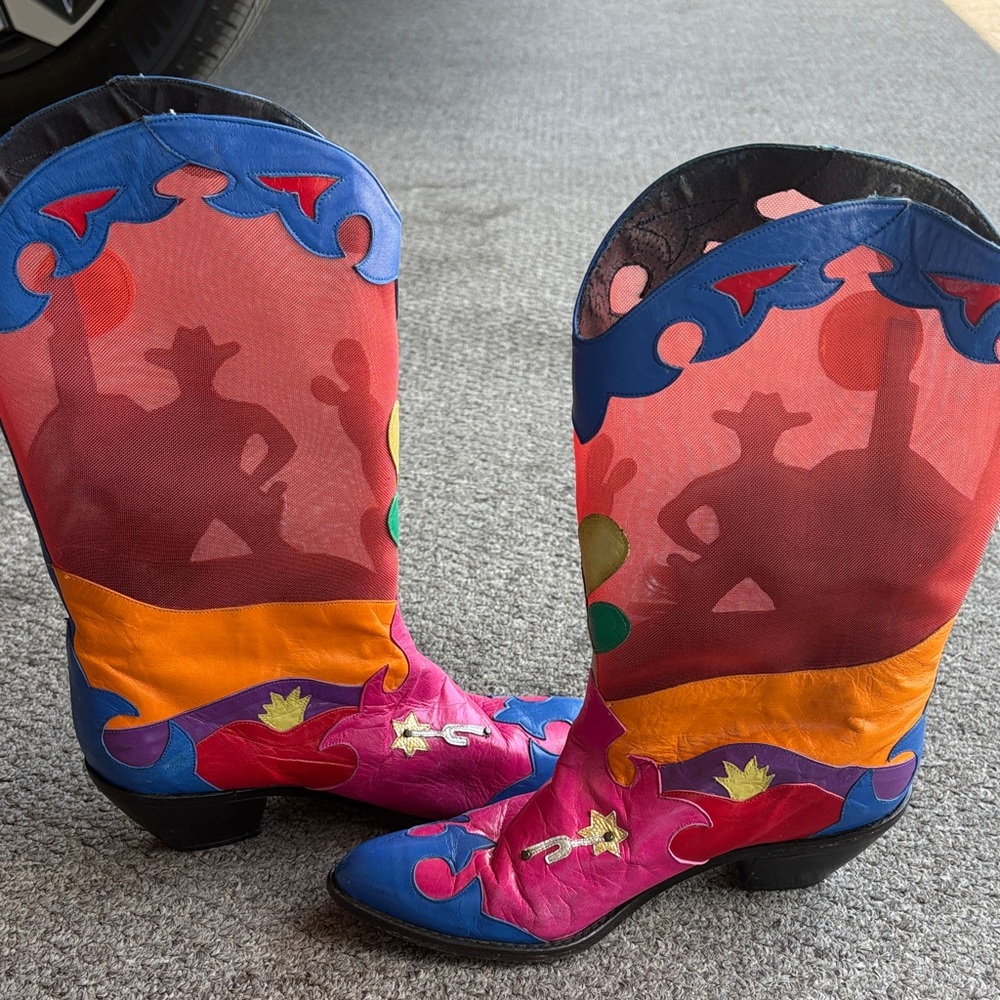 Colorful Red Floral Western Heeled Boots - Women - Picture 3 of 12